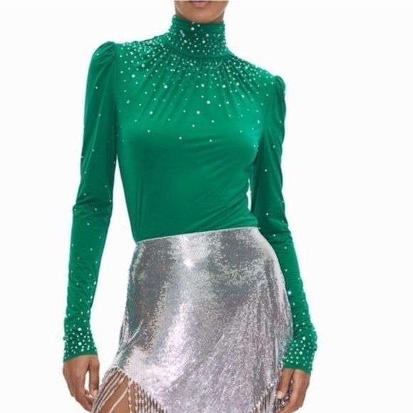 RARE Paco Rabanne Green/crystal Blouse Top - Picture 2 of 11